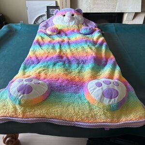 Hug Fun Rainbow Striped Kids Sleeping Bag plush cat with pillow